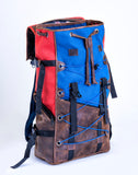 Brick Red & Farm Blue Bomber Bag - Leather & Canvas Backpack